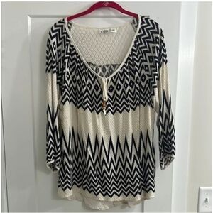 Cato Black and Cream Zigzag Blouse